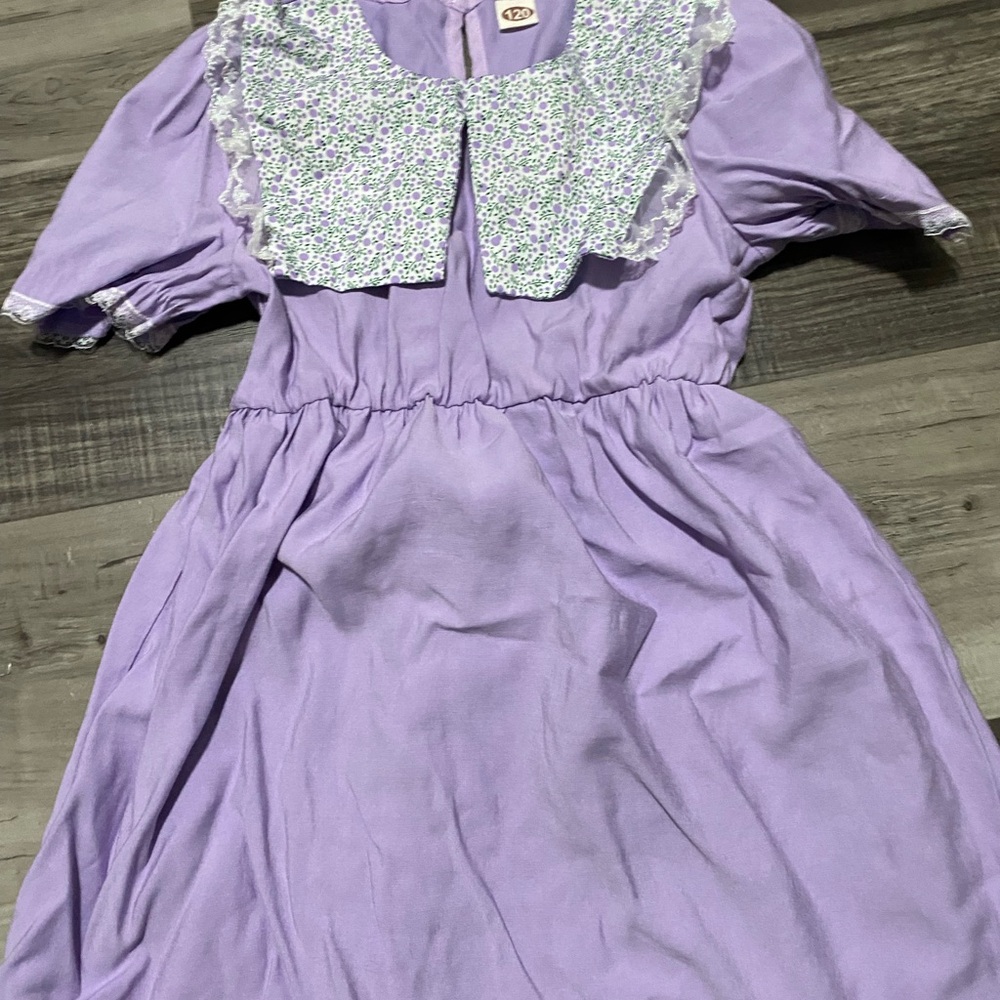 Purple Kids Dress with Floral Collar Size 5/6T - Picture 2 of 5
